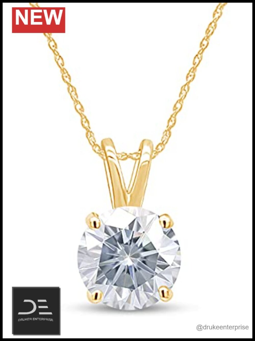 925 Sterling Silver 1 Carat Moissanite Solitaire Pendant Necklace 18 Inch